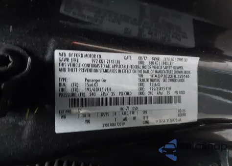 2017 Ford Focus S from USA, damaged, VIN 1FADP3E22HL329145